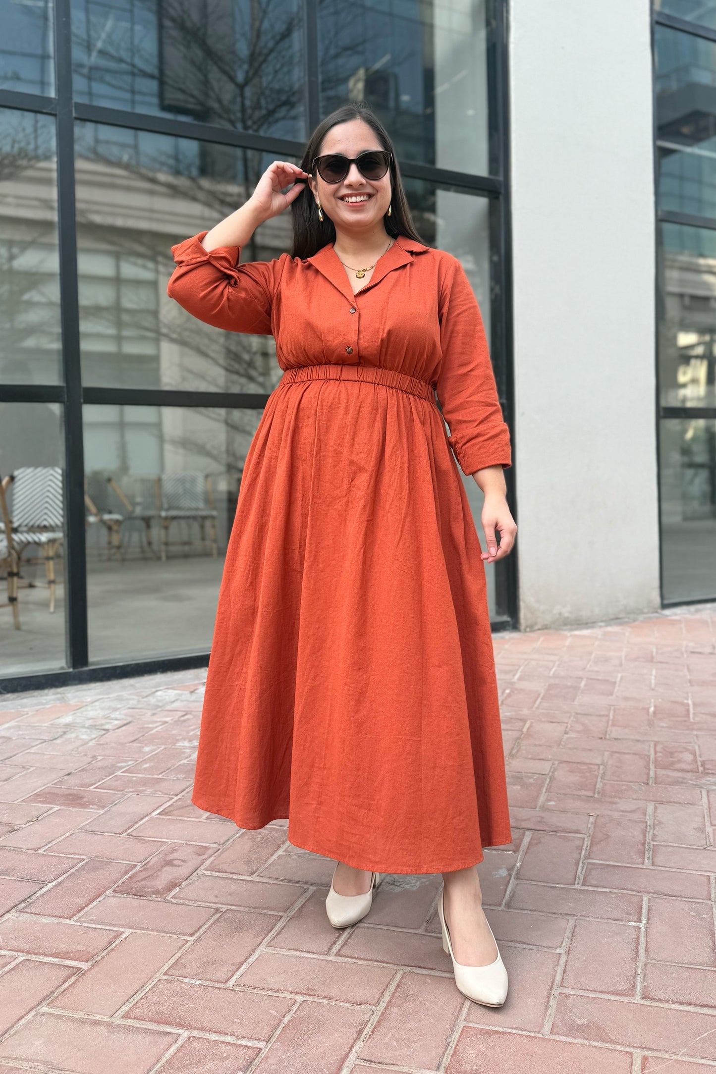 Terracotta Notch collar dress