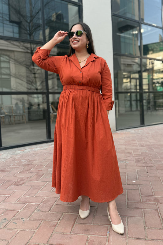 Terracotta Notch collar dress