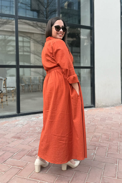 Terracotta Notch collar dress