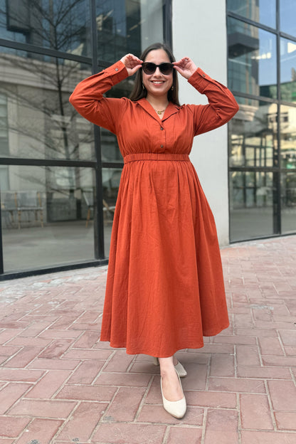 Terracotta Notch collar dress