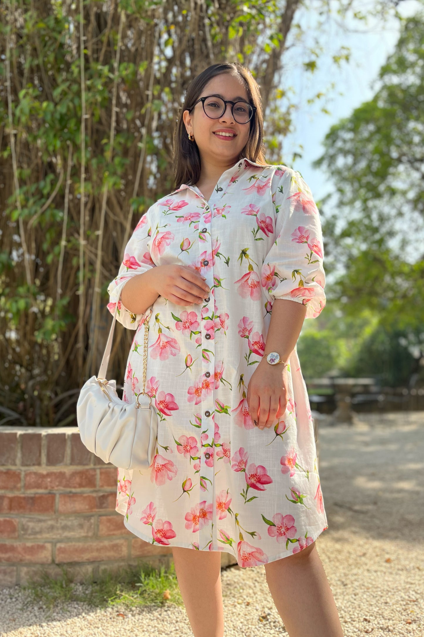 White Cherry Shirt Dress