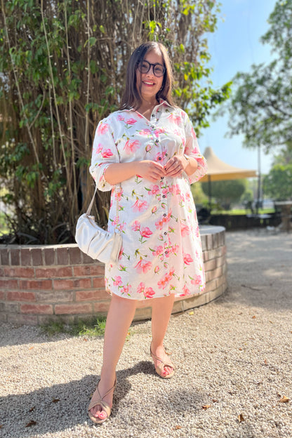 White Cherry Shirt Dress