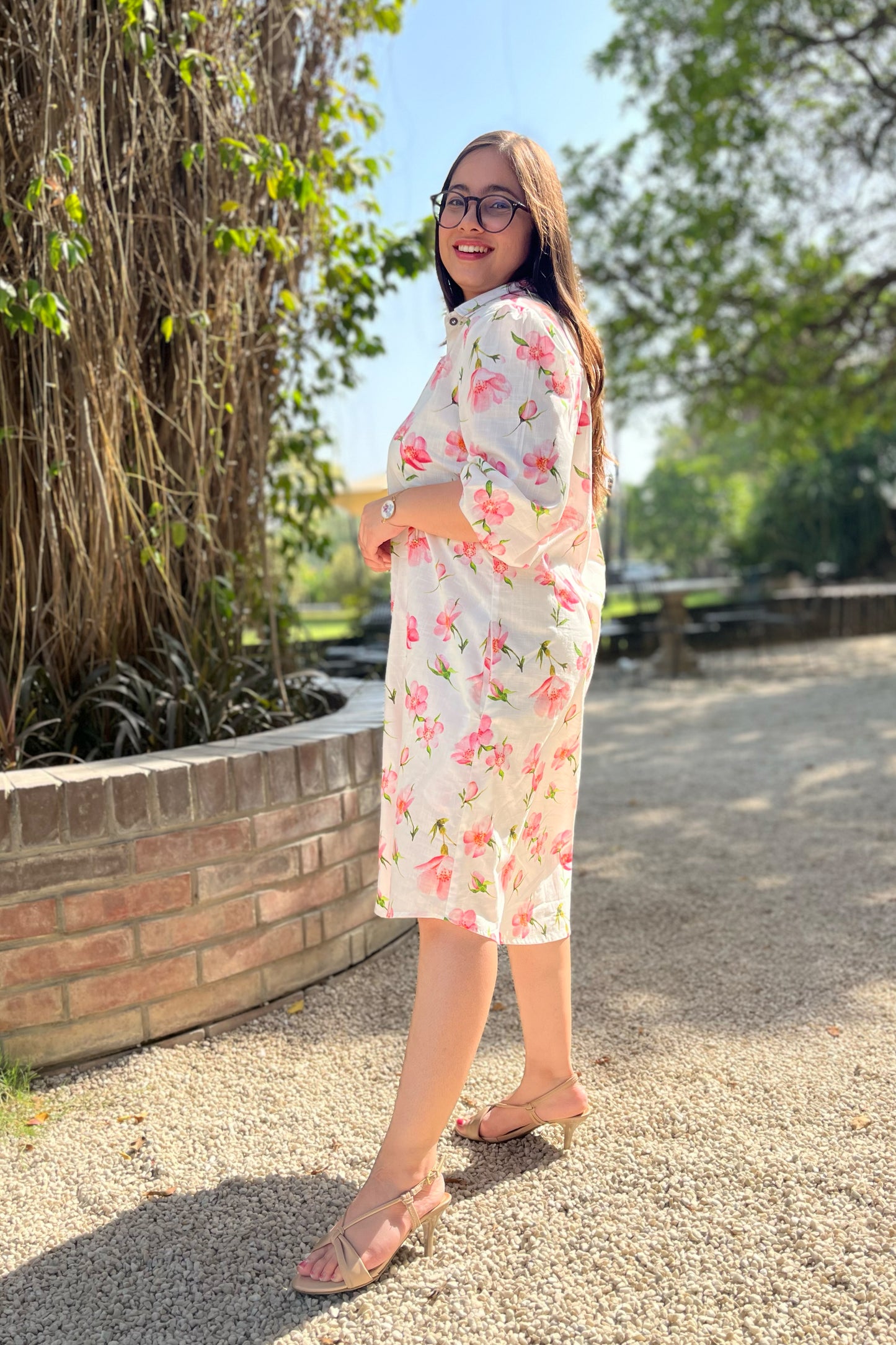 White Cherry Shirt Dress