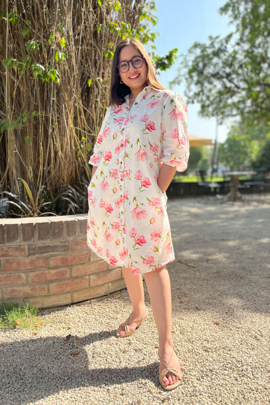 White Cherry Shirt Dress